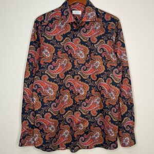 Eton Contemporary Fit Paisley Dress Shirt Blue Red Orange 16.5 / 42